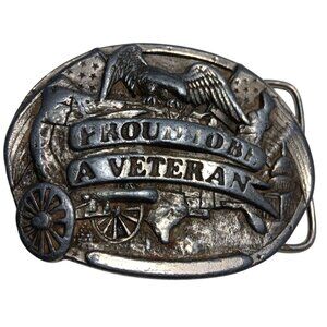 Vintage Western Cowboy Belt Buckle 1983 Bergamont Brass Works Proud Veteran